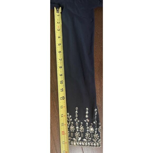 Mac Duggal Beaded Cuff Drop Shoulder Faux Wrap Gown Maxi Dress 8 Midnight Navy - Picture 8 of 15